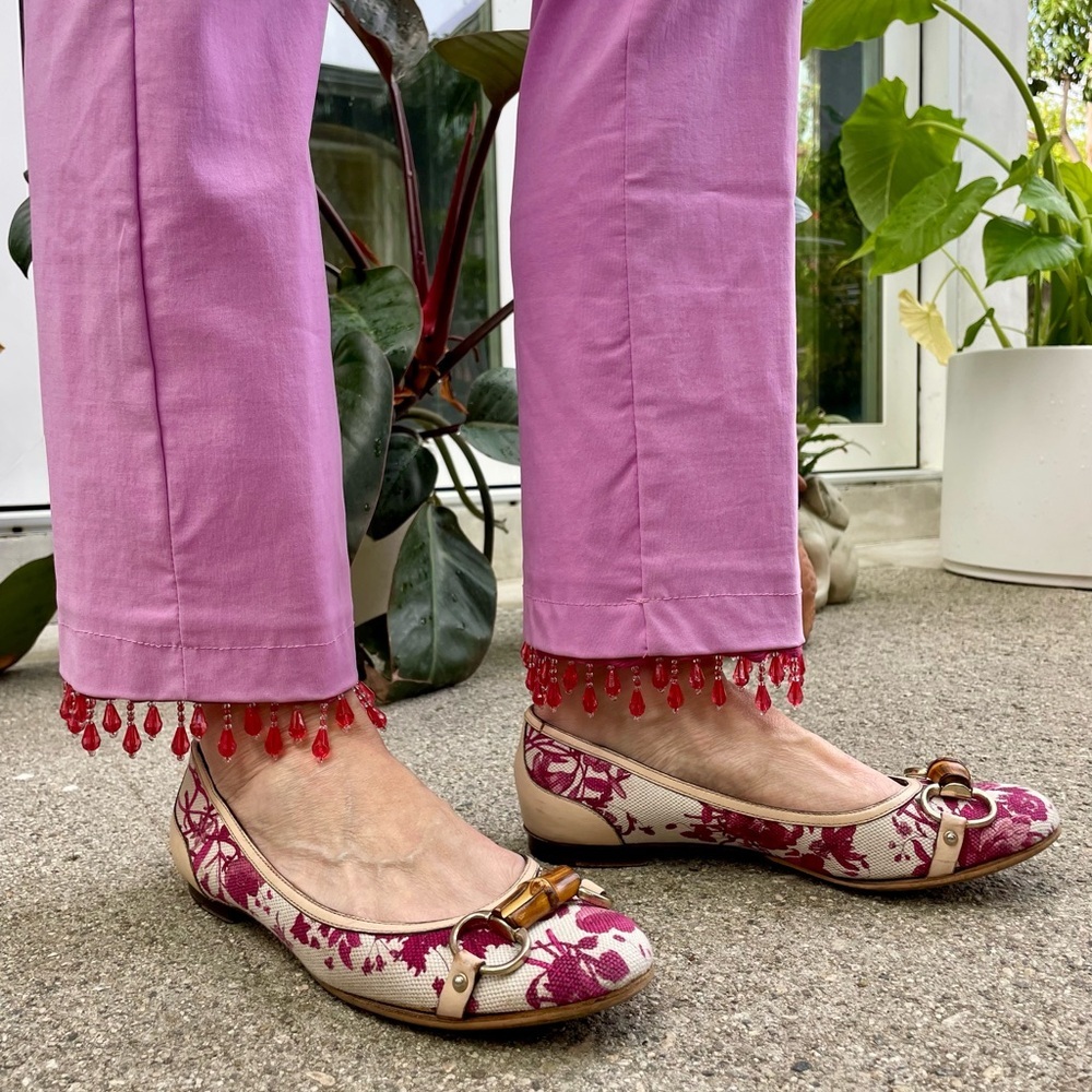 Saraco Paris Pink Sequin and bead trimmed pants, French, XS, pink, EUC - Picture 2 of 10